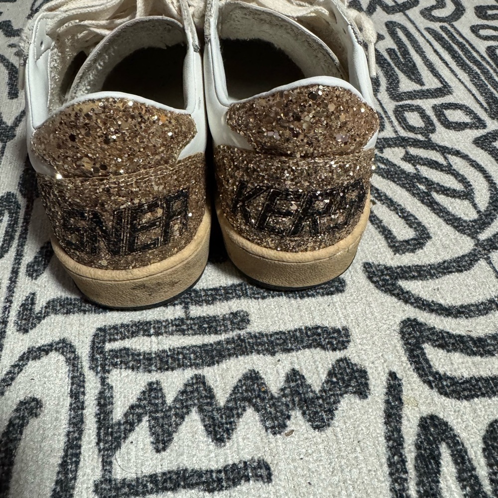 Golden Goose White and Gold Ballstar Sneakers - Picture 4 of 6
